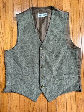 Heathered Tan Vest Men’s S/M • Five Button • Adjustable Back • Vintage